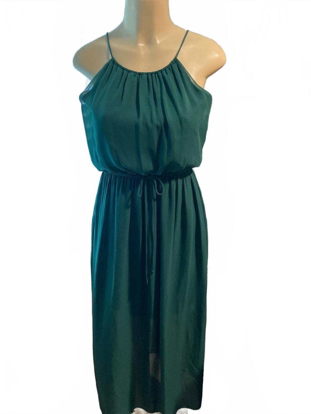 Sweet Storm Hunter Green Sleeveless Maxi Dress with Drawstring Waist, Size Small